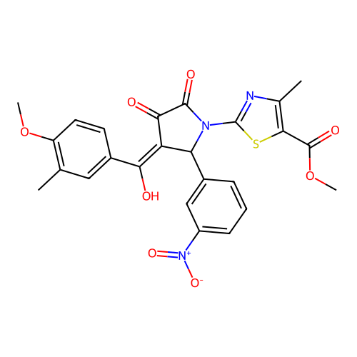 methyl 2-{3-hydroxy-4-[(4-methoxy-3-methylphenyl)carbonyl]-5-(3-nitrophenyl)-2-oxo-2,5-dihydro-1H-pyrrol-1-yl}-4-methyl-1,3-thiazole-5-carboxylate structure
