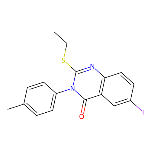 2-(ethylsulfanyl)-6-iodo-3-(4-methylphenyl)quinazolin-4(3H)-one structure