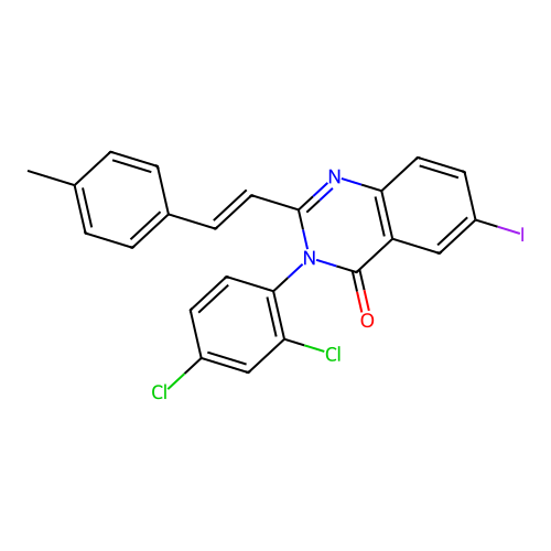 (E)-3-(2,4-dichlorophenyl)-6-iodo-2-(4-methylstyryl)quinazolin-4(3H)-one structure