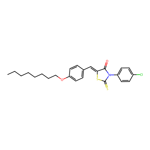 (Z)-3-(4-chlorophenyl)-5-(4-(octyloxy)benzylidene)-2-thioxothiazolidin-4-one structure