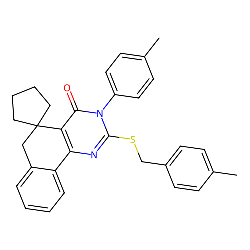2-((4-methylbenzyl)thio)-3-(p-tolyl)-3H-spiro[benzo[h]quinazoline-5,1'-cyclopentan]-4(6H)-one structure