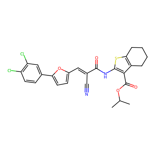 (E)-isopropyl 2-(2-cyano-3-(5-(3,4-dichlorophenyl)furan-2-yl)acrylamido)-4,5,6,7-tetrahydrobenzo[b]thiophene-3-carboxylate structure