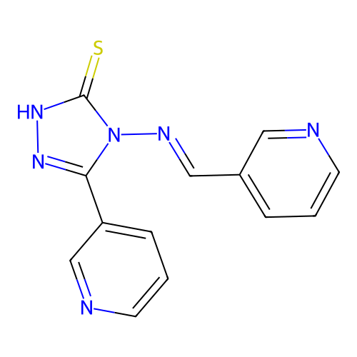 (E)-5-(pyridin-3-yl)-4-((pyridin-3-ylmethylene)amino)-4H-1,2,4-triazole-3-thiol structure