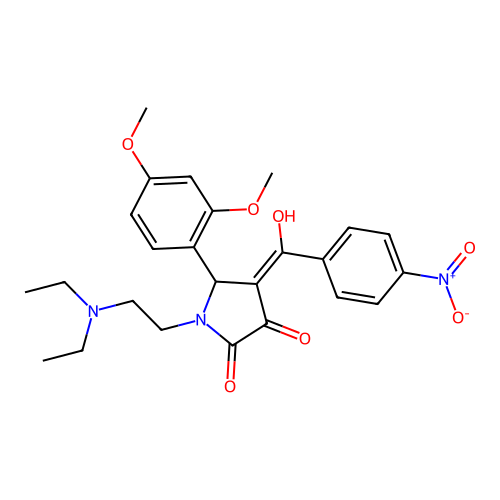 (4E)-1-(2-diethylaminoethyl)-5-(2,4-dimethoxyphenyl)-4-[hydroxy-(4-nitrophenyl)methylidene]pyrrolidine-2,3-dione structure