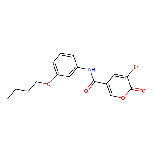 3-bromo-N-(3-butoxyphenyl)-2-oxo-2H-pyran-5-carboxamide structure