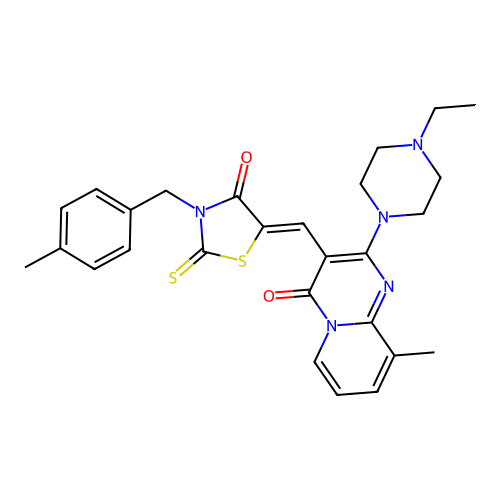 2-(4-ethylpiperazin-1-yl)-9-methyl-3-{(Z)-[3-(4-methylbenzyl)-4-oxo-2-thioxo-1,3-thiazolidin-5-ylidene]methyl}-4H-pyrido[1,2-a]pyrimidin-4-one structure