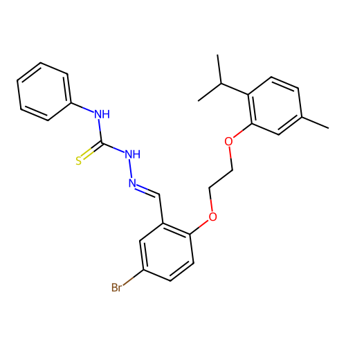 (2E)-2-(5-bromo-2-{2-[5-methyl-2-(propan-2-yl)phenoxy]ethoxy}benzylidene)-N-phenylhydrazinecarbothioamide structure