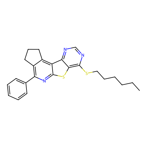 7-(hexylsulfanyl)-4-phenyl-2,3-dihydro-1H-cyclopenta[4',5']pyrido[3',2':4,5]thieno[3,2-d]pyrimidine structure