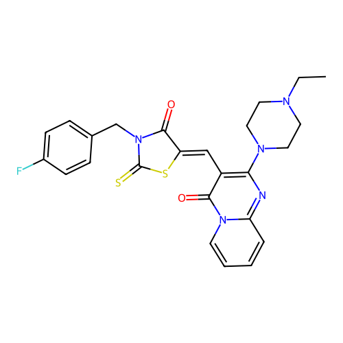 2-(4-ethylpiperazin-1-yl)-3-{(Z)-[3-(4-fluorobenzyl)-4-oxo-2-thioxo-1,3-thiazolidin-5-ylidene]methyl}-4H-pyrido[1,2-a]pyrimidin-4-one structure