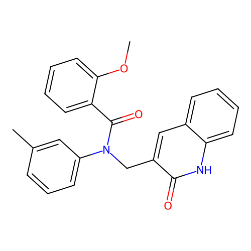 2-methoxy-N-(3-methylphenyl)-N-[(2-oxo-1H-quinolin-3-yl)methyl]benzamide structure