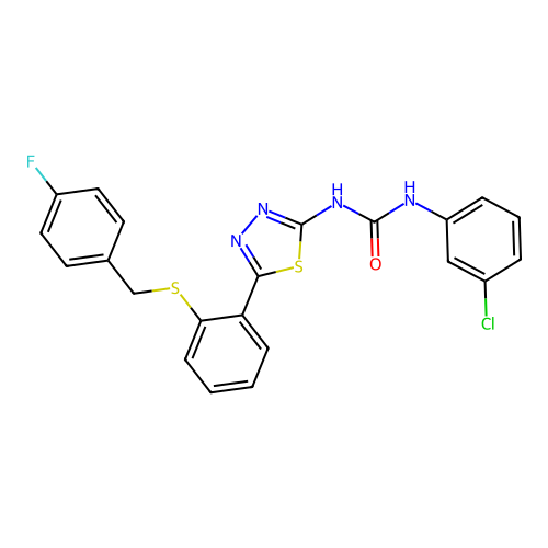 1-(3-chlorophenyl)-3-(5-(2-((4-fluorobenzyl)thio)phenyl)-1,3,4-thiadiazol-2-yl)urea structure