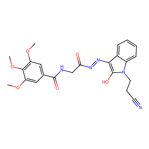 (Z)-N-(2-(2-(1-(2-cyanoethyl)-2-oxoindolin-3-ylidene)hydrazinyl)-2-oxoethyl)-3,4,5-trimethoxybenzamide structure