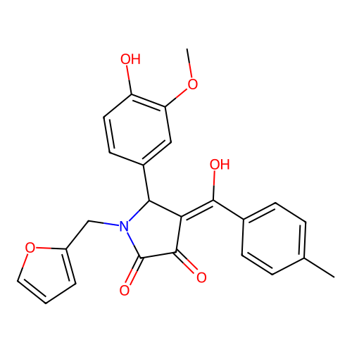 (4E)-1-(furan-2-ylmethyl)-5-(4-hydroxy-3-methoxyphenyl)-4-[hydroxy(4-methylphenyl)methylidene]pyrrolidine-2,3-dione structure