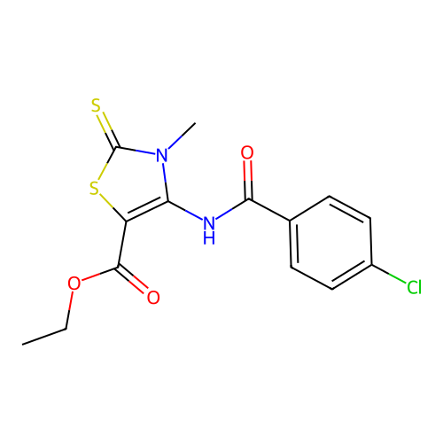 ethyl 4-(4-chlorobenzamido)-3-methyl-2-thioxo-2,3-dihydrothiazole-5-carboxylate structure