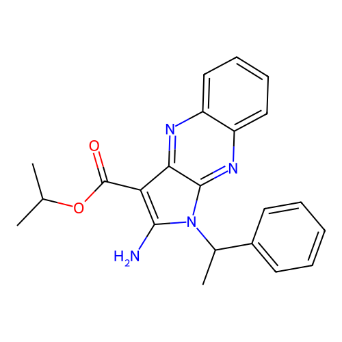 propan-2-yl 2-amino-1-(1-phenylethyl)-1H-pyrrolo[2,3-b]quinoxaline-3-carboxylate structure