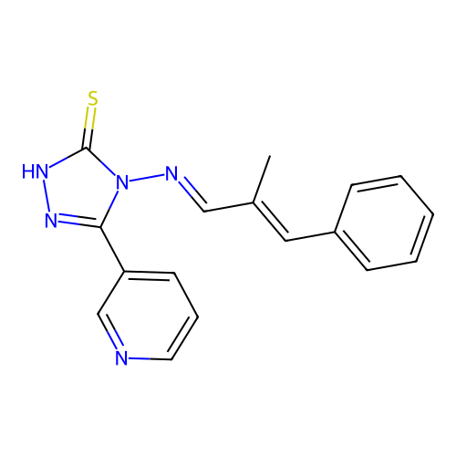4-[(2-methyl-3-phenyl-2-propen-1-ylidene)amino]-5-(3-pyridinyl)-4H-1,2,4-triazole-3-thiol structure
