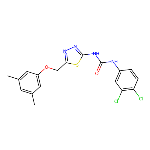 1-(3,4-dichlorophenyl)-3-{5-[(3,5-dimethylphenoxy)methyl]-1,3,4-thiadiazol-2-yl}urea structure