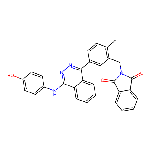 2-(5-(4-((4-hydroxyphenyl)amino)phthalazin-1-yl)-2-methylbenzyl)isoindoline-1,3-dione structure