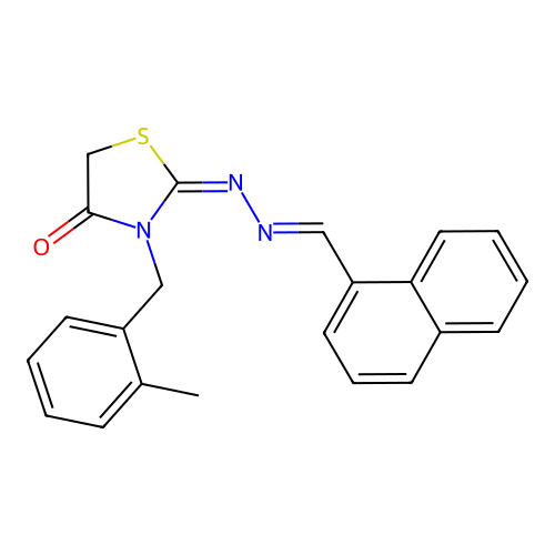 (E)-3-(2-methylbenzyl)-2-((E)-(naphthalen-1-ylmethylene)hydrazono)thiazolidin-4-one structure