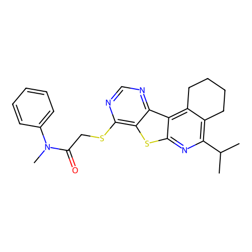 2-((5-isopropyl-1,2,3,4-tetrahydropyrimido[4',5':4,5]thieno[2,3-c]isoquinolin-8-yl)thio)-N-methyl-N-phenylacetamide structure