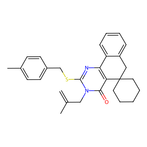 2-[(4-methylbenzyl)sulfanyl]-3-(2-methylprop-2-en-1-yl)-3H-spiro[benzo[h]quinazoline-5,1'-cyclohexan]-4(6H)-one structure