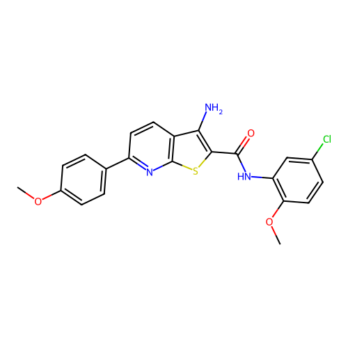 3-amino-N-(5-chloro-2-methoxyphenyl)-6-(4-methoxyphenyl)thieno[2,3-b]pyridine-2-carboxamide structure