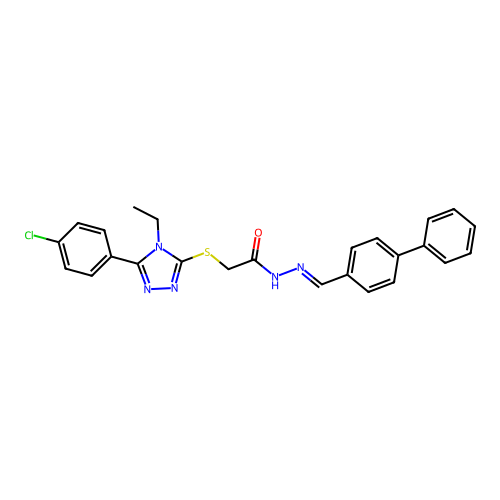 N'-[(E)-biphenyl-4-ylmethylidene]-2-{[5-(4-chlorophenyl)-4-ethyl-4H-1,2,4-triazol-3-yl]sulfanyl}acetohydrazide structure