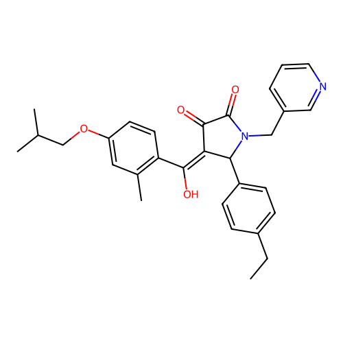 (4E)-5-(4-ethylphenyl)-4-[hydroxy-[2-methyl-4-(2-methylpropoxy)phenyl]methylidene]-1-(pyridin-3-ylmethyl)pyrrolidine-2,3-dione structure
