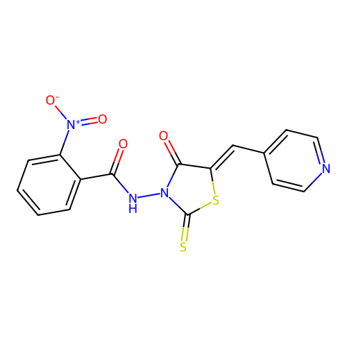 (Z)-2-nitro-N-(4-oxo-5-(pyridin-4-ylmethylene)-2-thioxothiazolidin-3-yl)benzamide structure