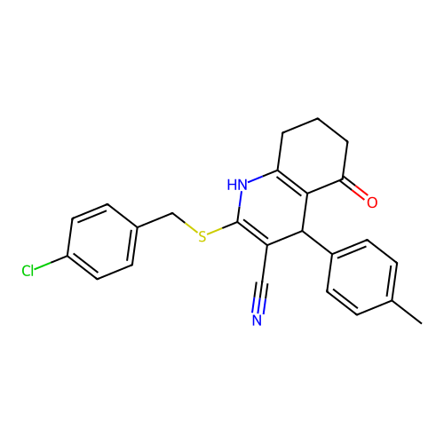 2-[(4-chlorobenzyl)sulfanyl]-4-(4-methylphenyl)-5-oxo-1,4,5,6,7,8-hexahydroquinoline-3-carbonitrile structure