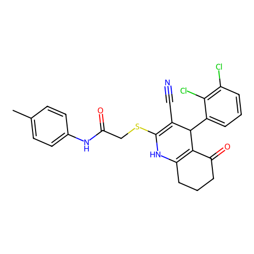 2-((3-cyano-4-(2,3-dichlorophenyl)-5-oxo-1,4,5,6,7,8-hexahydroquinolin-2-yl)thio)-N-(p-tolyl)acetamide structure