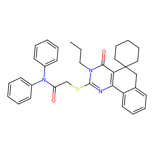 2-((4-oxo-3-propyl-4,6-dihydro-3H-spiro[benzo[h]quinazoline-5,1'-cyclohexan]-2-yl)thio)-N,N-diphenylacetamide structure