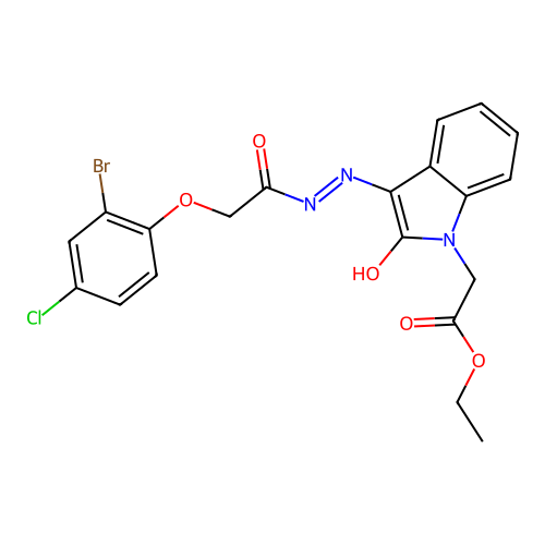 (Z)-ethyl 2-(3-(2-(2-(2-bromo-4-chlorophenoxy)acetyl)hydrazono)-2-oxoindolin-1-yl)acetate structure