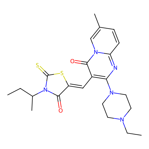 3-[(Z)-(3-sec-butyl-4-oxo-2-thioxo-1,3-thiazolidin-5-ylidene)methyl]-2-(4-ethyl-1-piperazinyl)-7-methyl-4H-pyrido[1,2-a]pyrimidin-4-one structure