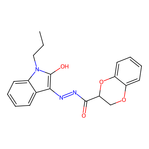 (E)-N'-(2-oxo-1-propylindolin-3-ylidene)-2,3-dihydrobenzo[b][1,4]dioxine-2-carbohydrazide structure