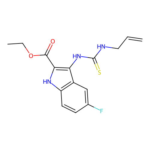 ethyl 5-fluoro-3-[(prop-2-en-1-ylcarbamothioyl)amino]-1H-indole-2-carboxylate structure