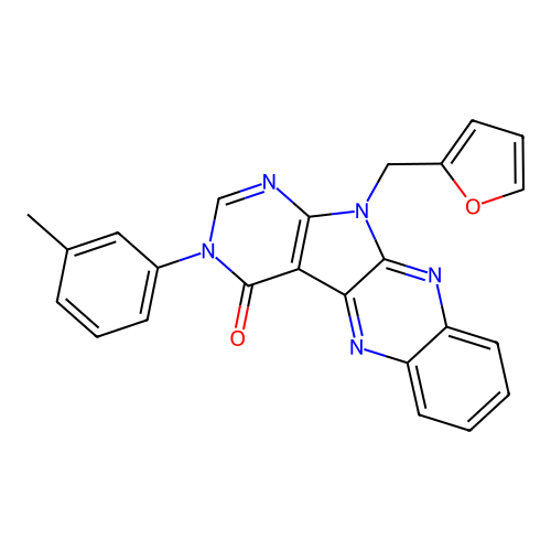 11-(furan-2-ylmethyl)-3-(3-methylphenyl)-3,11-dihydro-4H-pyrimido[5',4':4,5]pyrrolo[2,3-b]quinoxalin-4-one structure