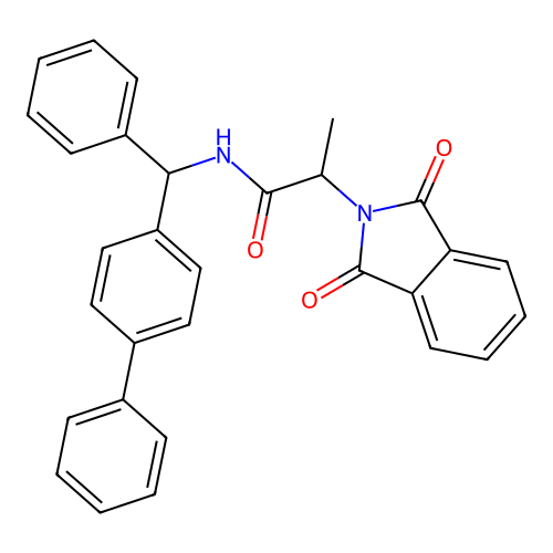 2-(1,3-dioxoisoindol-2-yl)-N-[phenyl-(4-phenylphenyl)methyl]propanamide structure