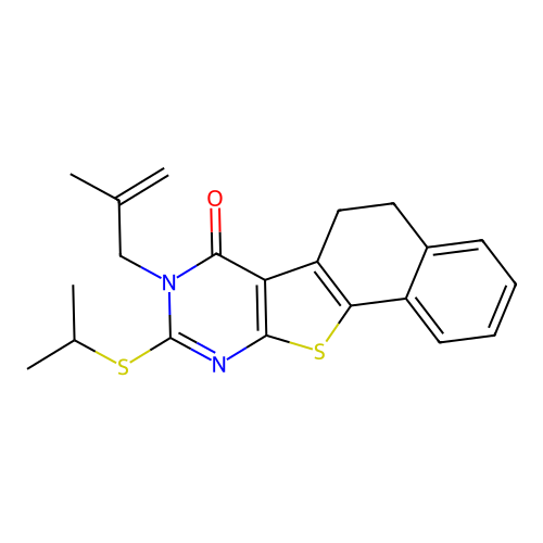 8-(2-methylprop-2-en-1-yl)-9-(propan-2-ylsulfanyl)-5,8-dihydronaphtho[2',1':4,5]thieno[2,3-d]pyrimidin-7(6H)-one structure