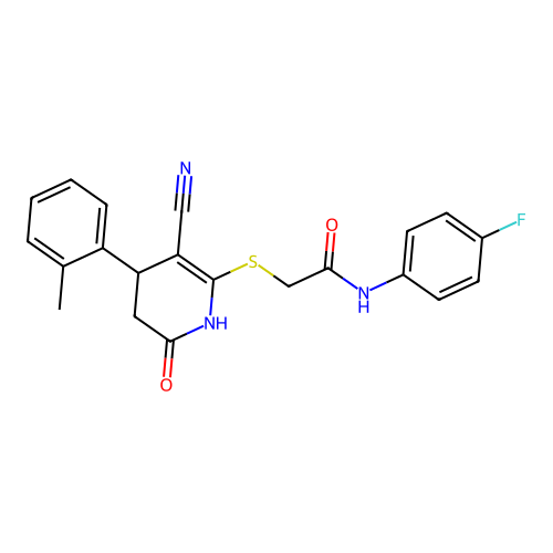 2-{[3-cyano-4-(2-methylphenyl)-6-oxo-1,4,5,6-tetrahydropyridin-2-yl]sulfanyl}-N-(4-fluorophenyl)acetamide structure