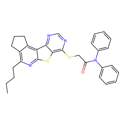 2-((4-butyl-2,3-dihydro-1H-cyclopenta[4',5']pyrido[3',2':4,5]thieno[3,2-d]pyrimidin-7-yl)thio)-N,N-diphenylacetamide structure