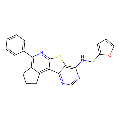 N-(furan-2-ylmethyl)-4-phenyl-2,3-dihydro-1H-cyclopenta[4',5']pyrido[3',2':4,5]thieno[3,2-d]pyrimidin-7-amine structure