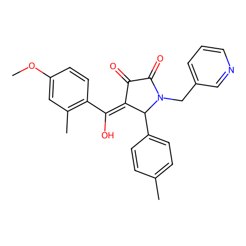 (4E)-4-[hydroxy-(4-methoxy-2-methylphenyl)methylidene]-5-(4-methylphenyl)-1-(pyridin-3-ylmethyl)pyrrolidine-2,3-dione structure