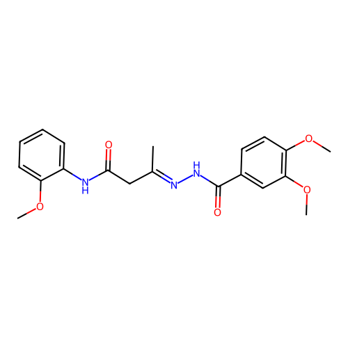 (3E)-3-{2-[(3,4-dimethoxyphenyl)carbonyl]hydrazinylidene}-N-(2-methoxyphenyl)butanamide structure