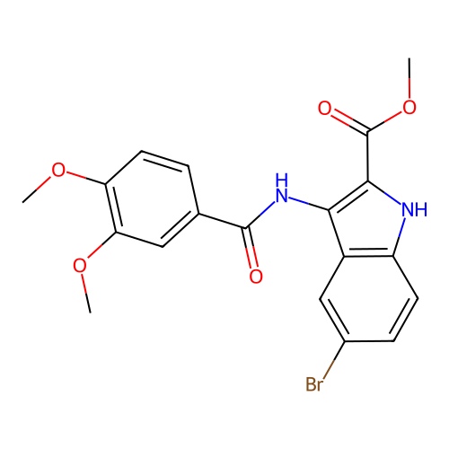 methyl 5-bromo-3-{[(3,4-dimethoxyphenyl)carbonyl]amino}-1H-indole-2-carboxylate structure