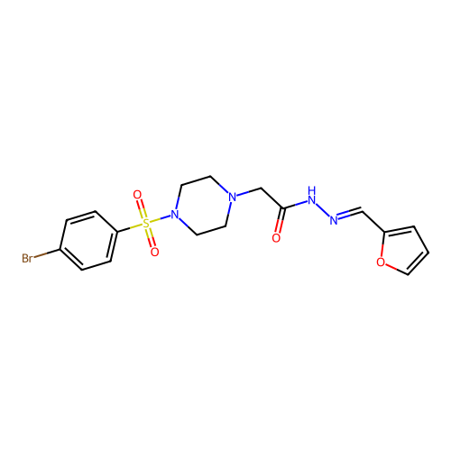 (E)-2-(4-((4-bromophenyl)sulfonyl)piperazin-1-yl)-N'-(furan-2-ylmethylene)acetohydrazide structure