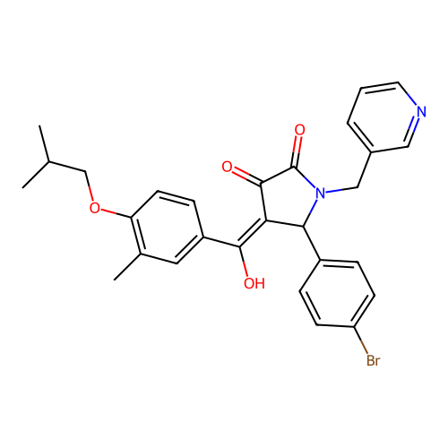 (4E)-5-(4-bromophenyl)-4-[hydroxy-[3-methyl-4-(2-methylpropoxy)phenyl]methylidene]-1-(pyridin-3-ylmethyl)pyrrolidine-2,3-dione structure