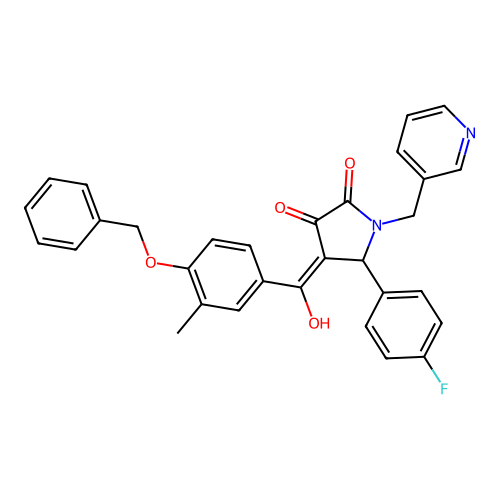 (4E)-5-(4-fluorophenyl)-4-[hydroxy-(3-methyl-4-phenylmethoxyphenyl)methylidene]-1-(pyridin-3-ylmethyl)pyrrolidine-2,3-dione structure