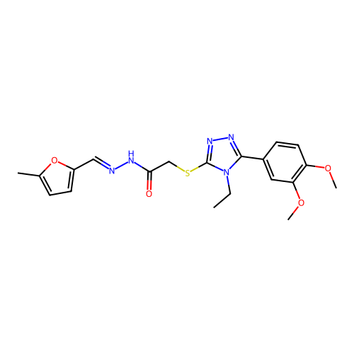 (E)-2-((5-(3,4-dimethoxyphenyl)-4-ethyl-4H-1,2,4-triazol-3-yl)thio)-N'-((5-methylfuran-2-yl)methylene)acetohydrazide structure