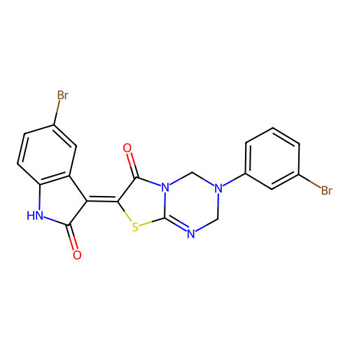 (Z)-7-(5-bromo-2-oxoindolin-3-ylidene)-3-(3-bromophenyl)-3,4-dihydro-2H-thiazolo[3,2-a][1,3,5]triazin-6(7H)-one structure